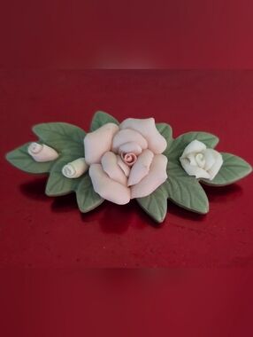 Vintage Avon"Porcelain Petals"Pink Rose Brooch With Genuine Bisque Porcelain.